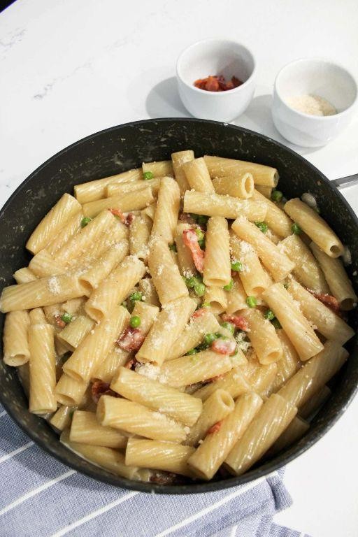 Bacon and Pea Alfredo Penne