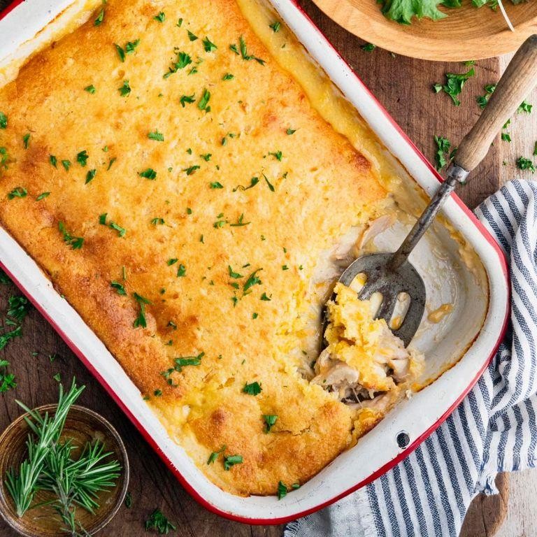 Baked Cream of Chicken and Cornbread Topping