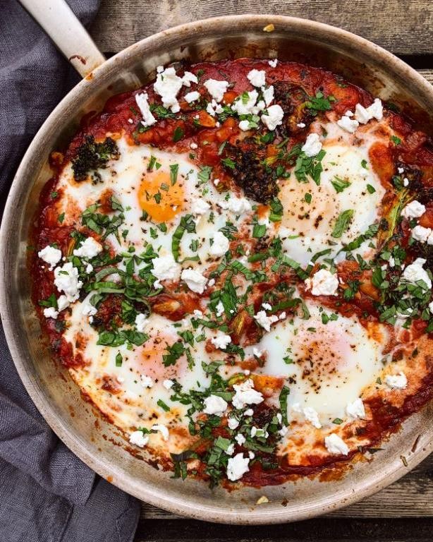 Baked Eggs in Tomato Sauce with Fresh Herbs