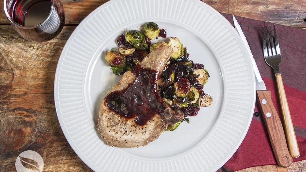Balsamic Glazed Cubed Pork with Brussels Sprouts