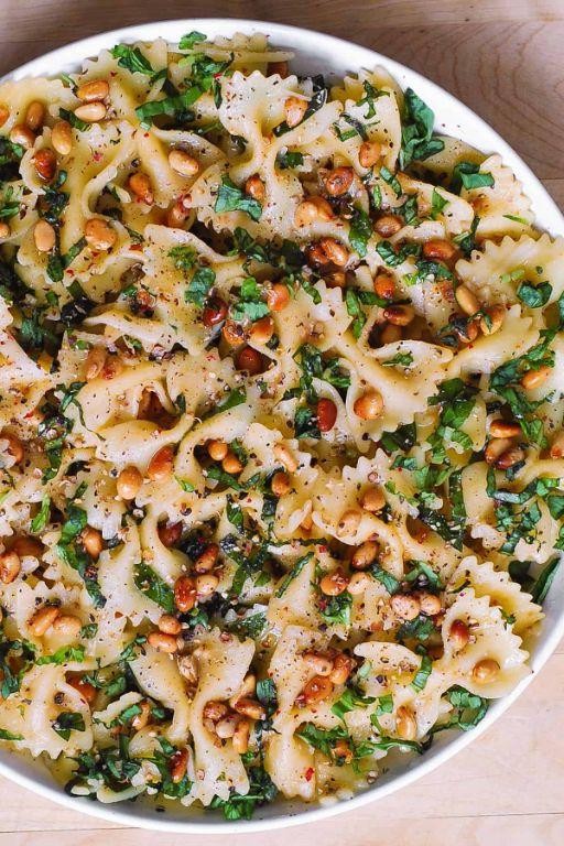 Basil Butter Pasta with Pine Nuts