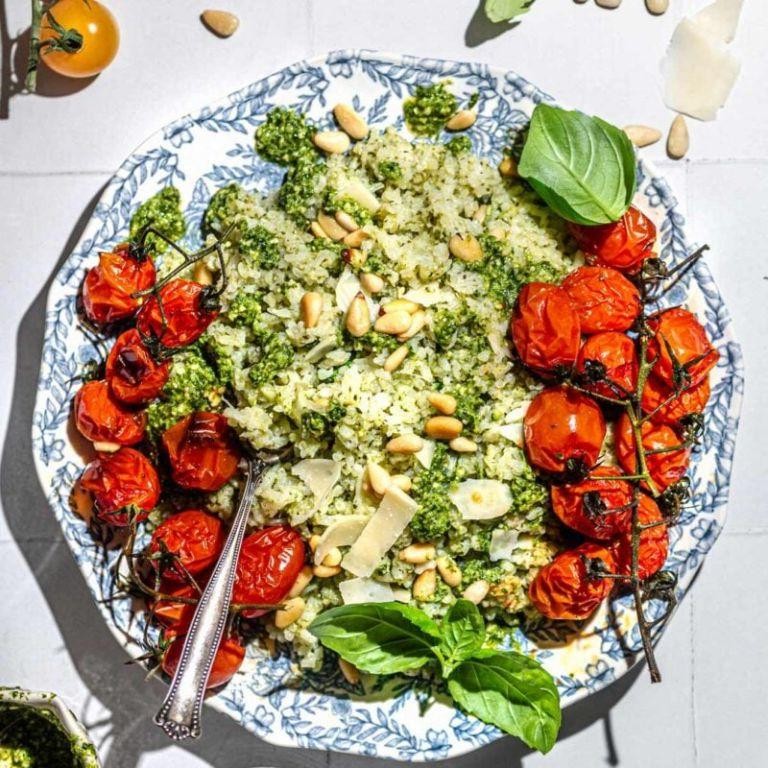 Basil Pesto Rice with Cherry Tomatoes