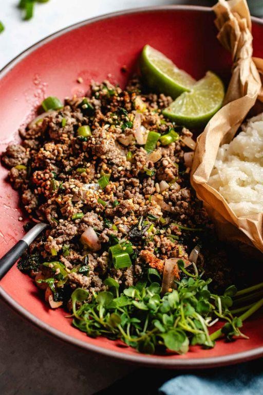 Beef Larb with Toasted Rice Powder