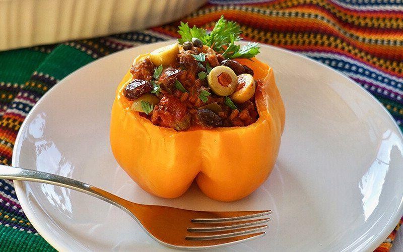 Beef Picadillo Stuffed Peppers