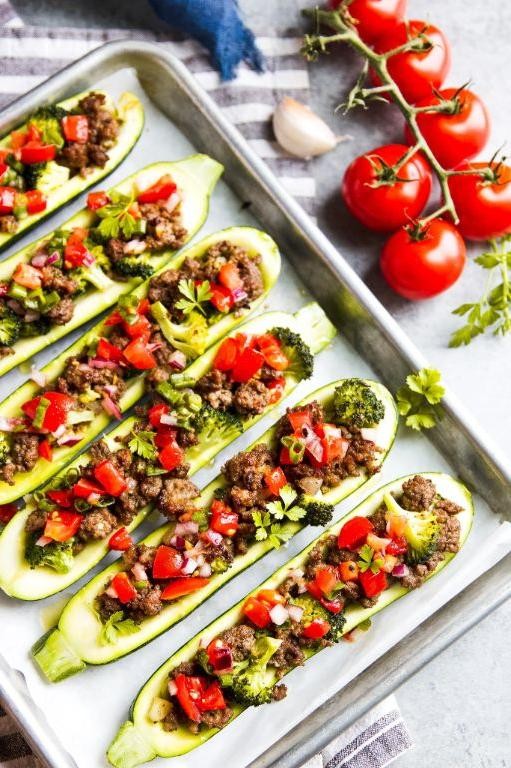 Beef and Broccoli Stuffed Zucchini