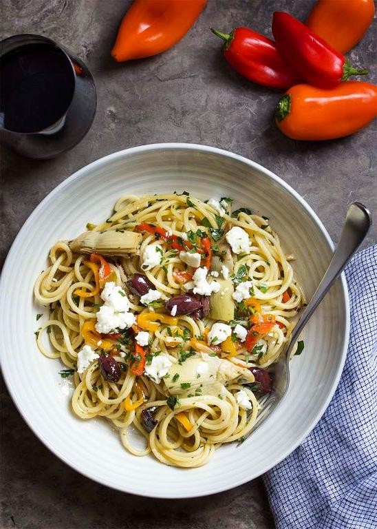 Bell Pepper and Olive Pasta with Feta Cheese