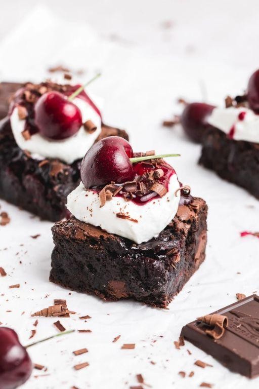 Black Forest Gateau Brownies with Cherry Topping