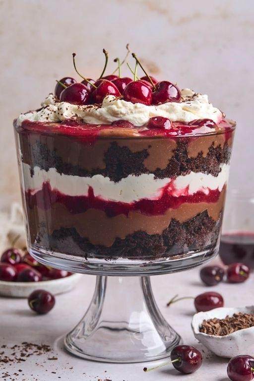 Black Forest Gateau Trifle with Chocolate Shavings