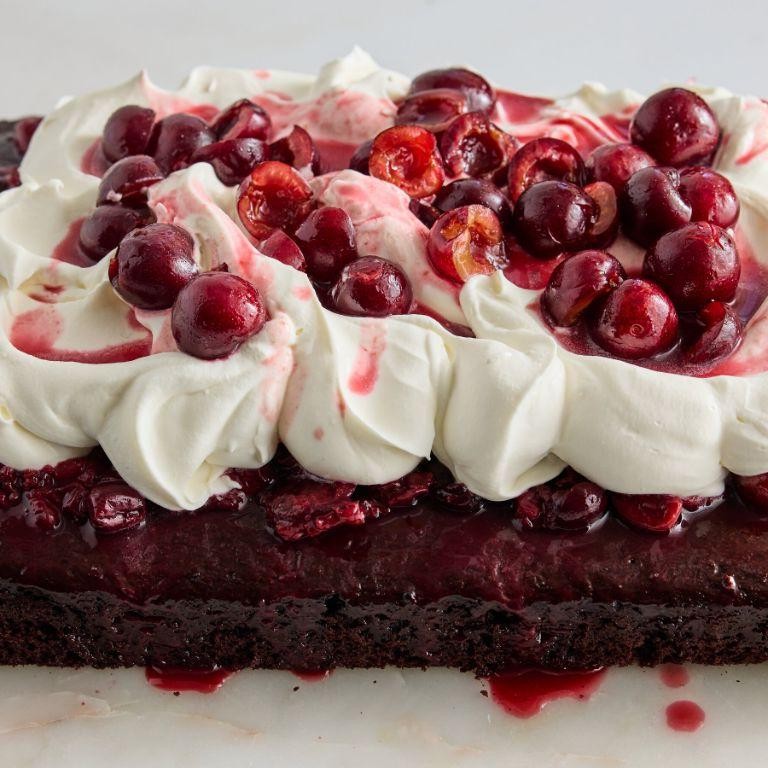 Black Forest Sheet Cake with Cherry Topping