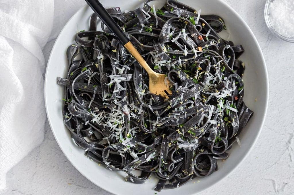 Black Squid Ink Spaghetti with Garlic Butter