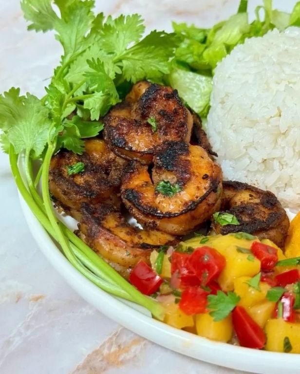Blackened Blackstone Shrimp with Mango Salsa