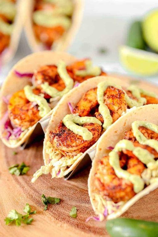 Blackstone Shrimp Tacos with Avocado Crema