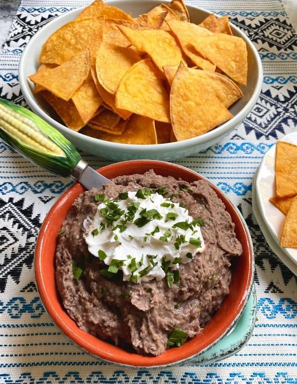 Borracho Bean Dip with Crispy Tortilla Chips