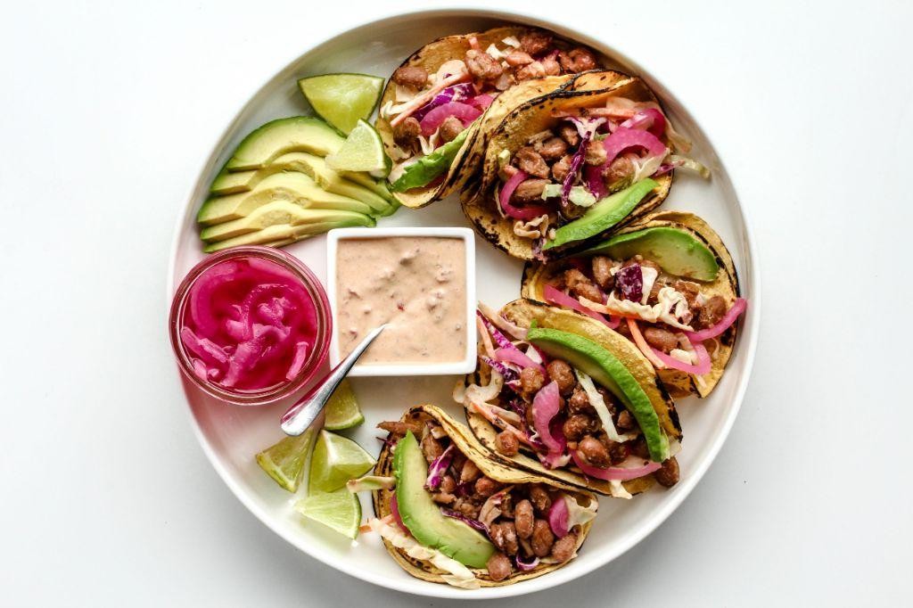 Borracho Bean Tacos with Pickled Red Onions