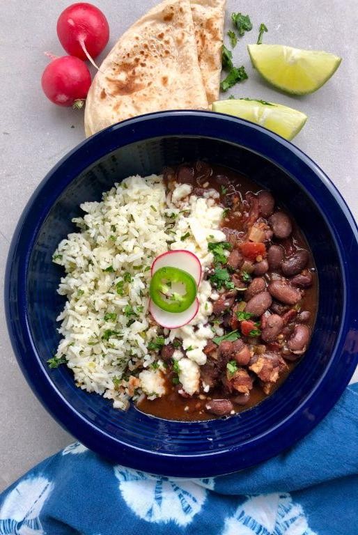 Borracho Beans and Rice with Sautéed Onions