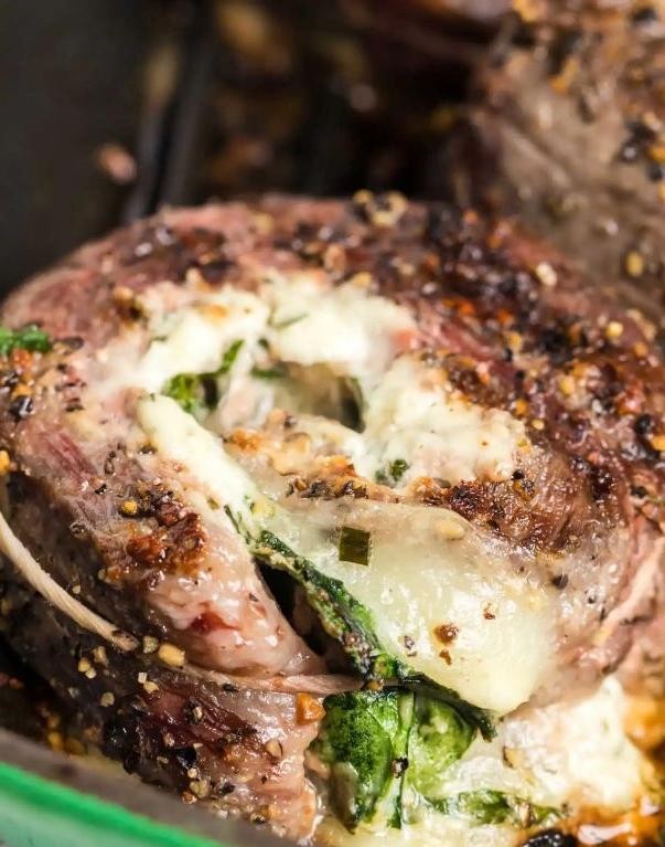 Boursin Cheese and Spinach Flank Steak Pinwheels