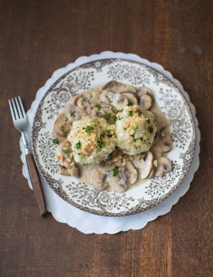 Bread Dumplings in Creamy Mushroom Sauce
