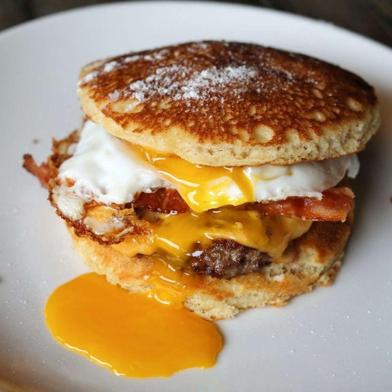 Breakfast Burger Sliders with Mini Pancakes
