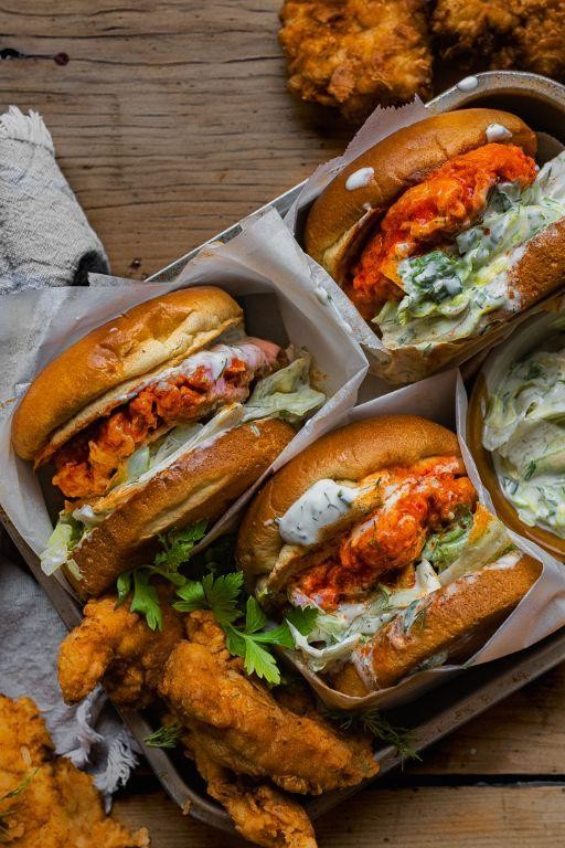 Buffalo Chicken Burgers with Ranch Dressing
