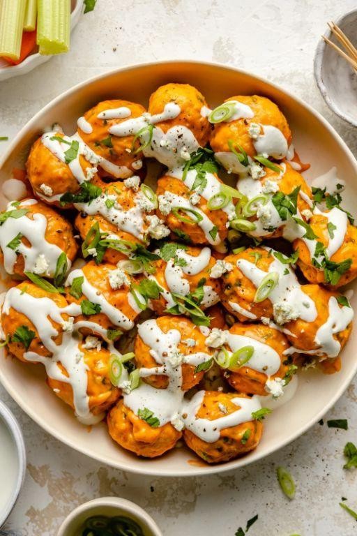 Buffalo Meatballs in Spicy Blue Cheese Sauce