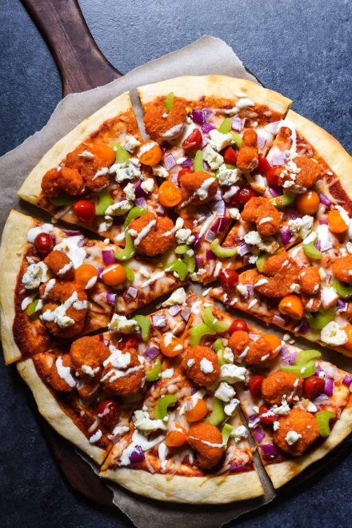 Buffalo Shrimp Flatbread with Blue Cheese Drizzle