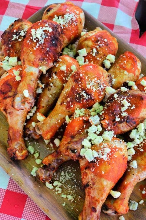 Buffalo Style Chicken Drumsticks with Blue Cheese Dip