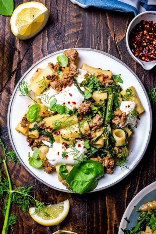 Burrata Pasta with Sausage and Broccoli Rabe