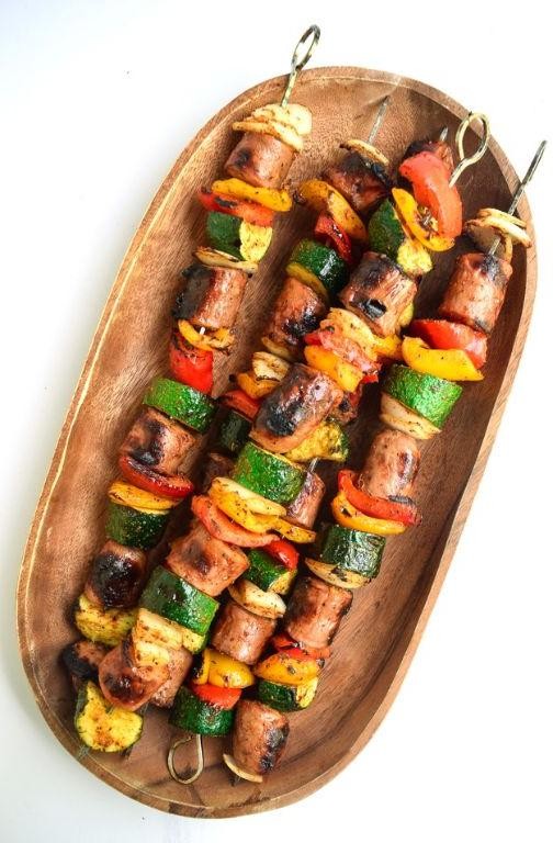 Cajun Sausage and Veggie Skewers