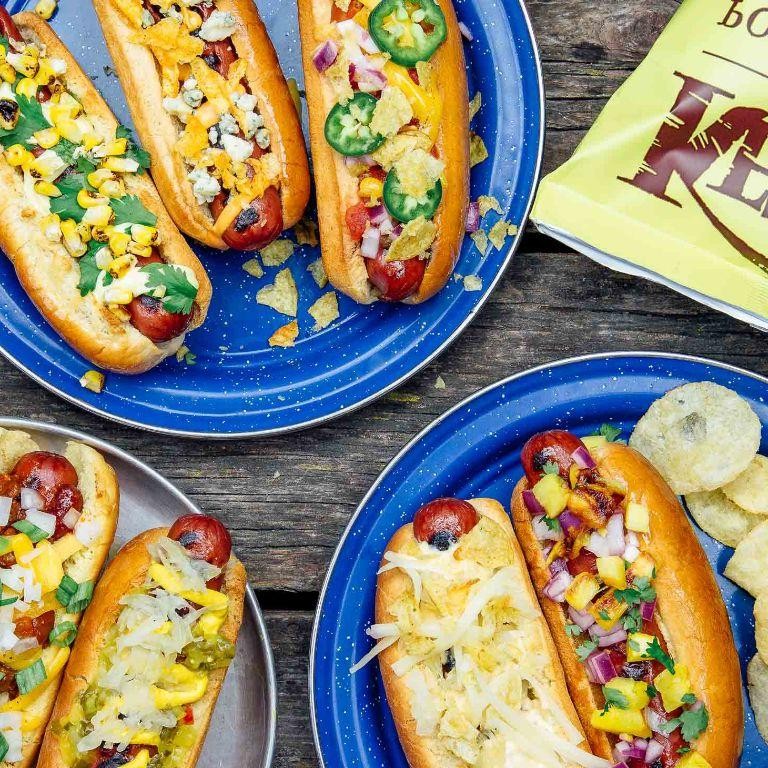 Campfire Hot Dogs with Toppings Bar