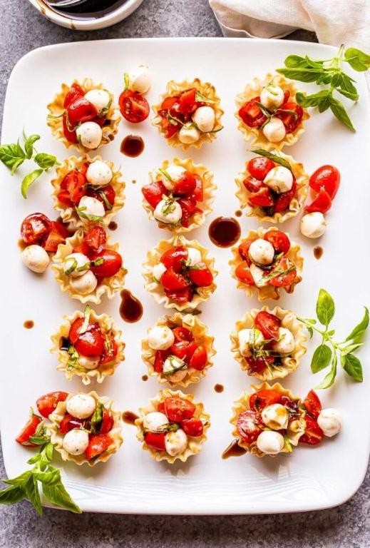 Caprese Phyllo Cups with Balsamic Glaze
