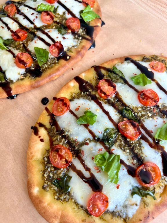 Cheesy Mozzarella and Pesto Flatbread