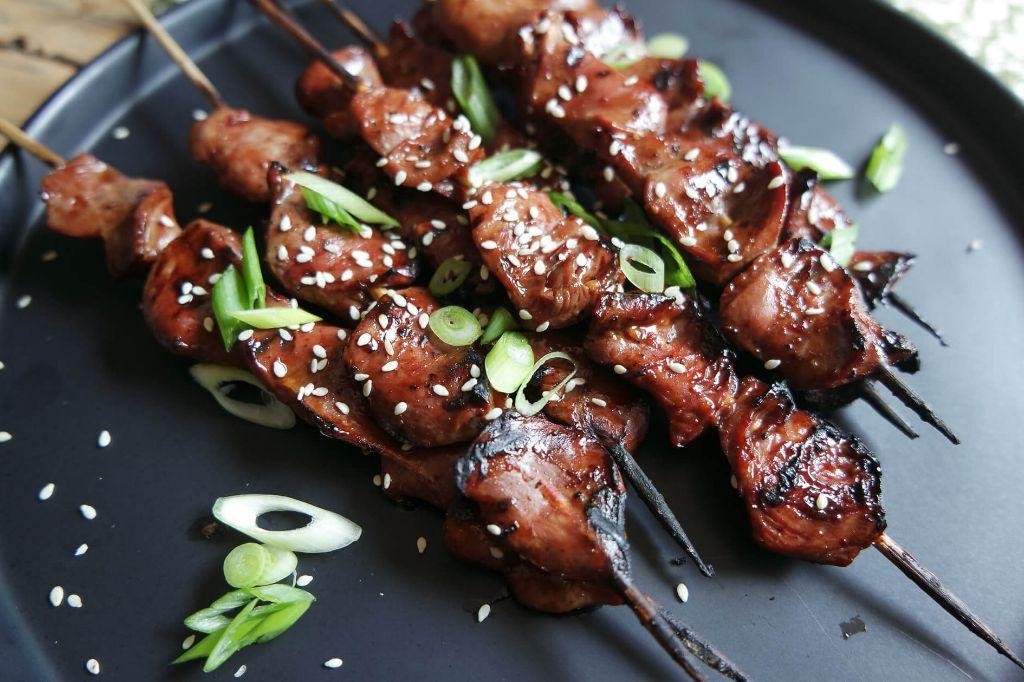 Chicken Heart Yakitori with Garlic Butter