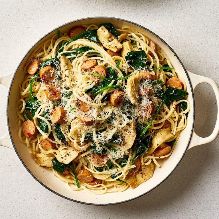 Chicken Linguine with Spinach and Artichokes