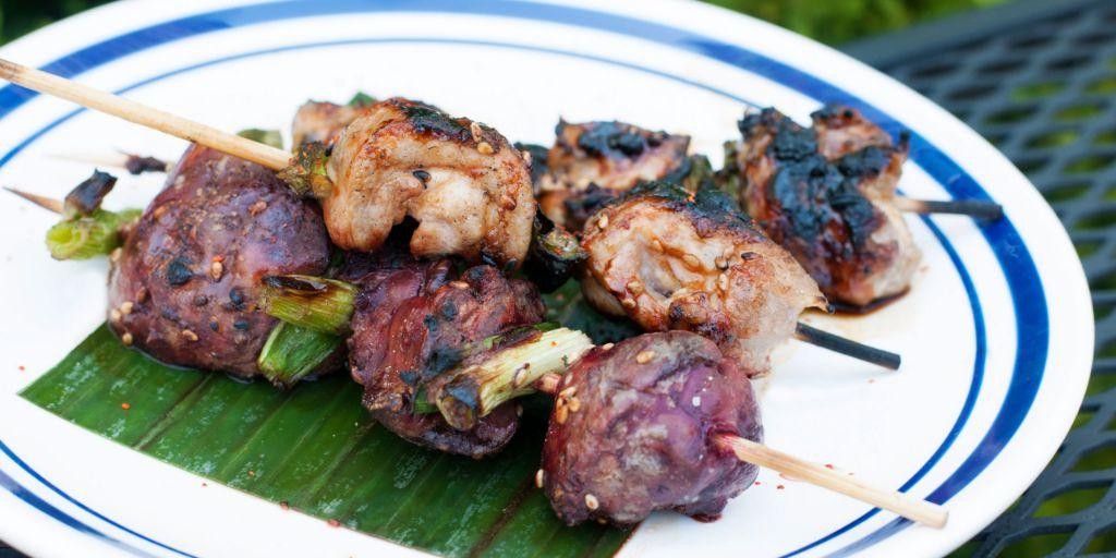 Chicken Liver Yakitori with Ginger Scallion Sauce