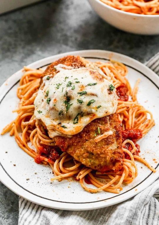 Chicken Parmesan with Mozzarella and Spaghetti