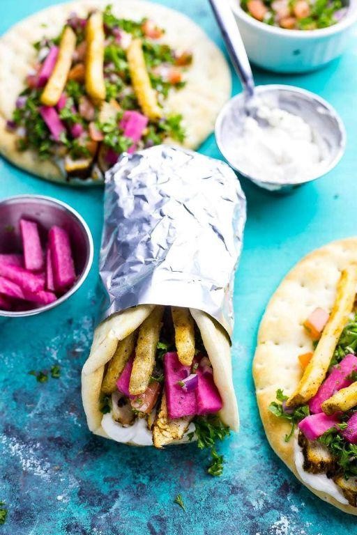 Chicken Shawarma Pita with Pickled Vegetables