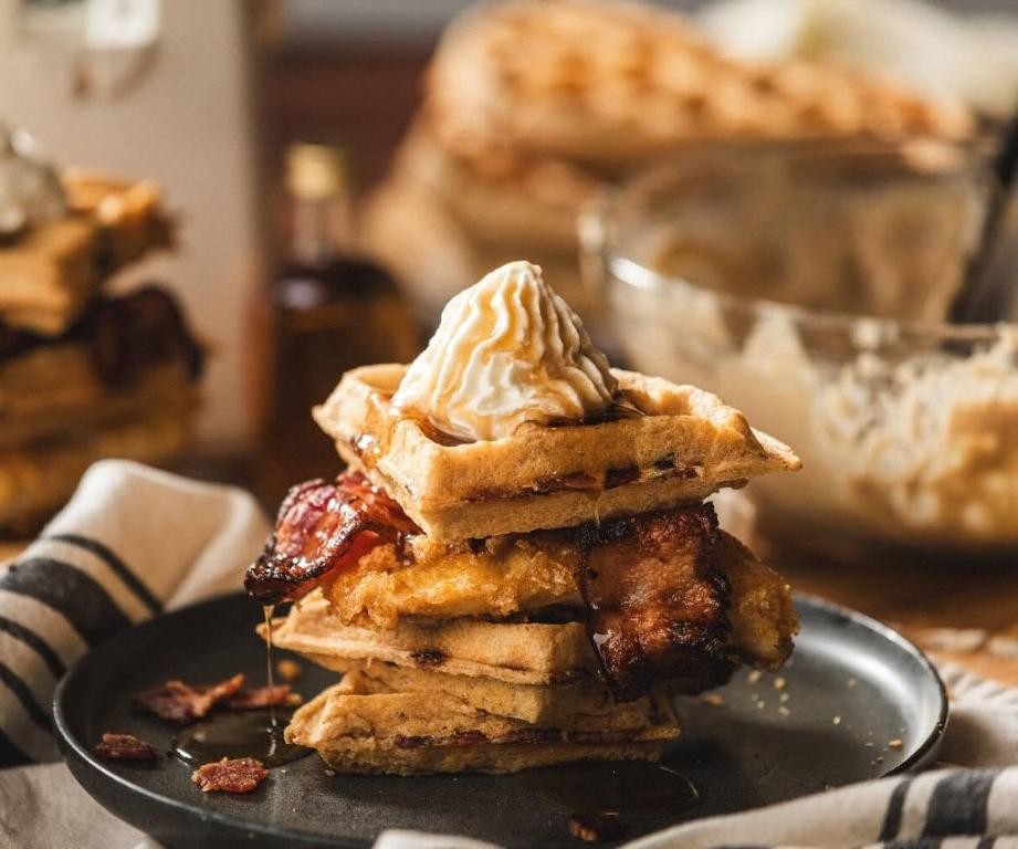 Chicken and Waffles with Bourbon Caramel Glaze