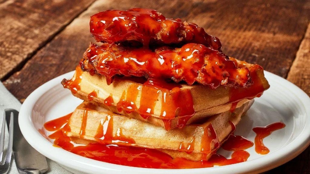 Chicken and Waffles with Hot Honey Drizzle