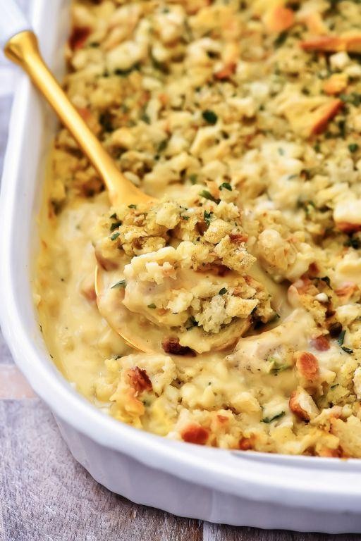 Chicken and stuffing casserole with gravy