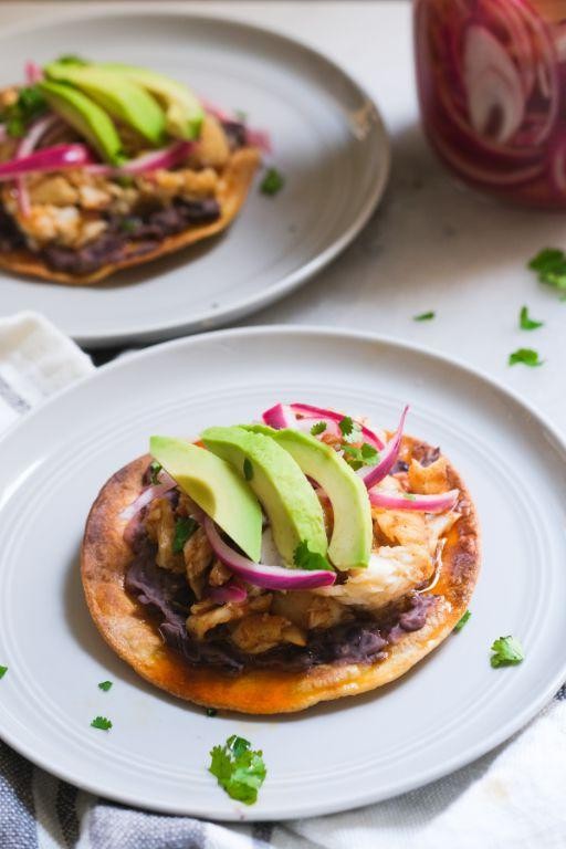 Chili Colorado Tostadas with Refried Beans