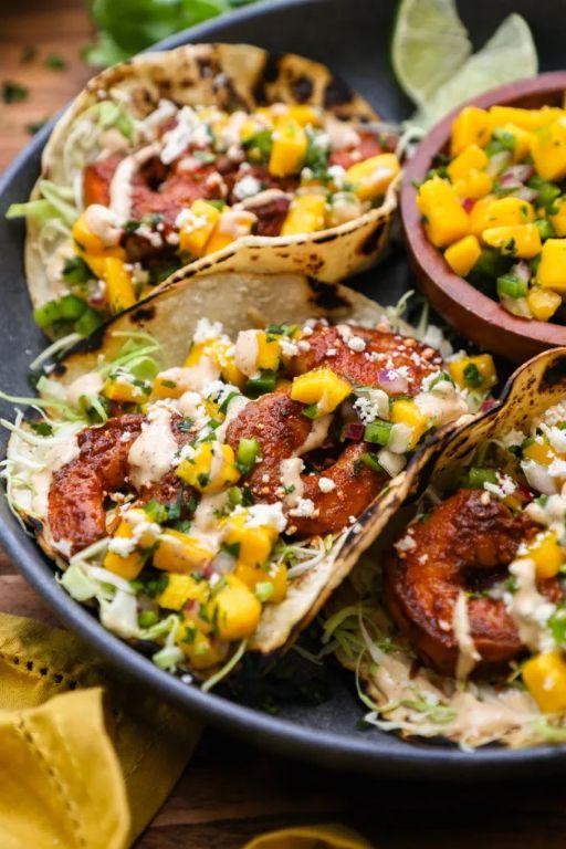 Chipotle Lime Shrimp Flatbread with Mango Salsa