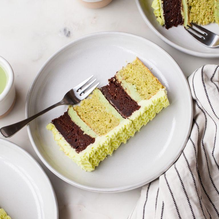 Choco Flan Cake with Matcha Green Tea Layer