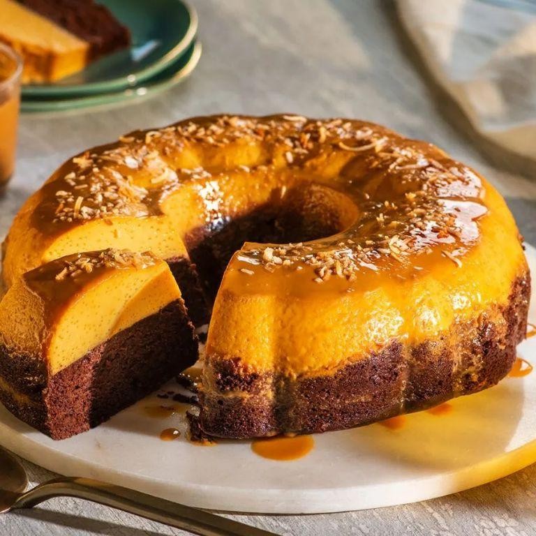 Choco Flan Cake with Toasted Coconut