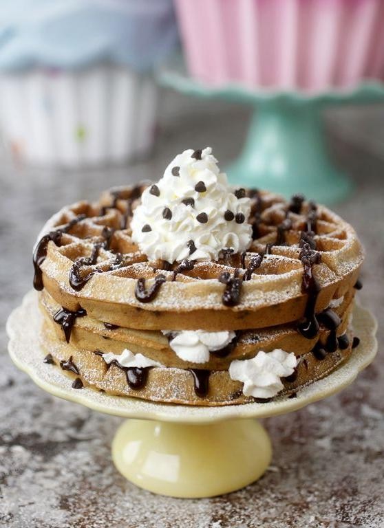 Chocolate Chip Waffles with Whipped Cream