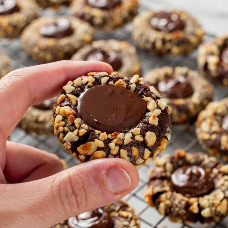 Chocolate Hazelnut Thumbprint Cookies