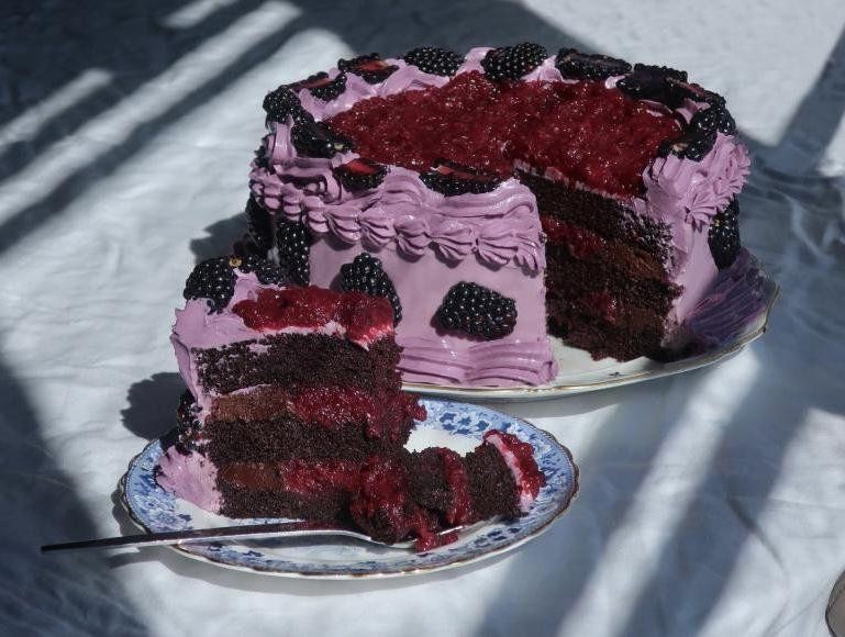 Chocolate Mud Cake with Blackberry Compote