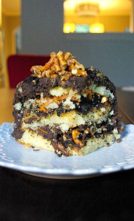 Chocolate Mud Cake with Salted Pretzel Crust