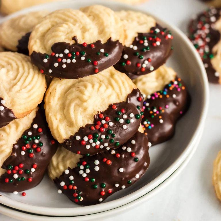 Chocolate-Dipped Butter Cookies with Sprinkles