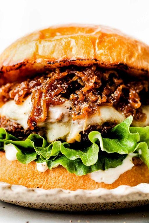 Classic Cheeseburgers with Caramelized Onions