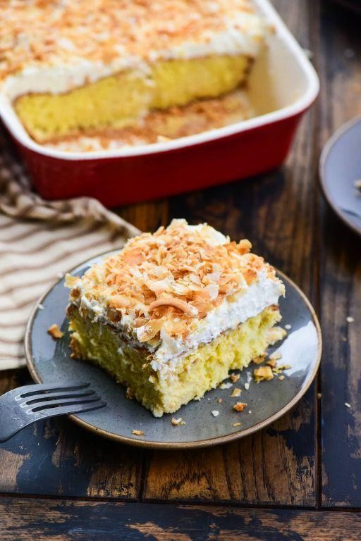 Coconut Tres Leches Cake with Toasted Coconut Flakes